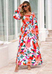 PRETTYGARDEN Women Floral Maxi Dresses Spring Long Sleeve Square Neck Boho A Line Wedding Guest Casual Flowy Long Dress