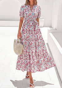 PRETTYGARDEN Women's Summer Maxi Dresses Boho Floral Short Sleeve V Neck Casual Wedding Guest 2026 Beach Vacation Outfits