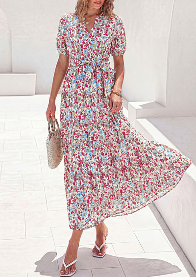 PRETTYGARDEN Women's Summer Maxi Dresses Boho Floral Short Sleeve V Neck Casual Wedding Guest 2026 Beach Vacation Outfits