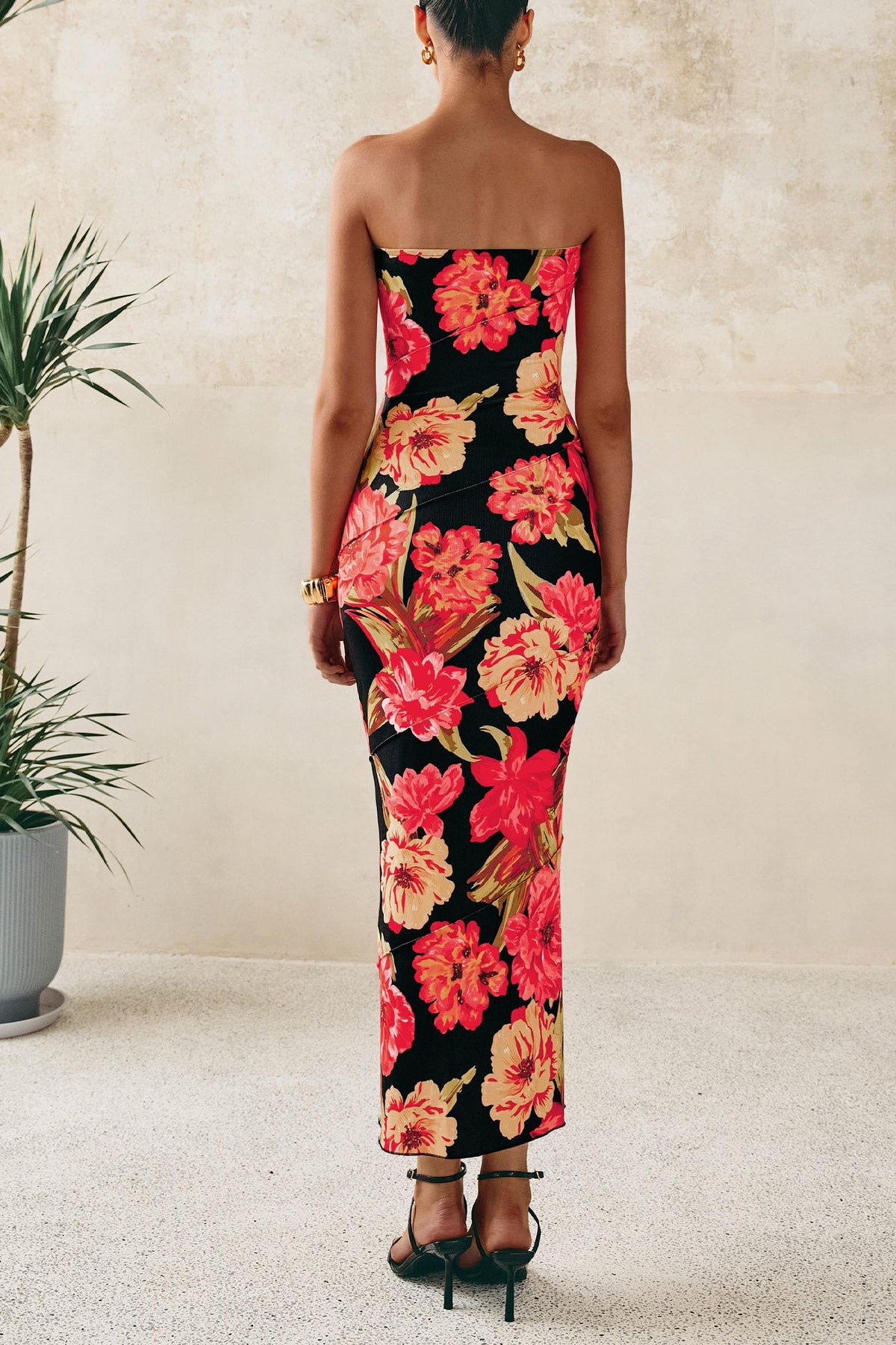 Women's 2025 Summer Floral Bodycon Maxi Dresses Ribbed Strapless Tube Casual Boho Party Long Dress