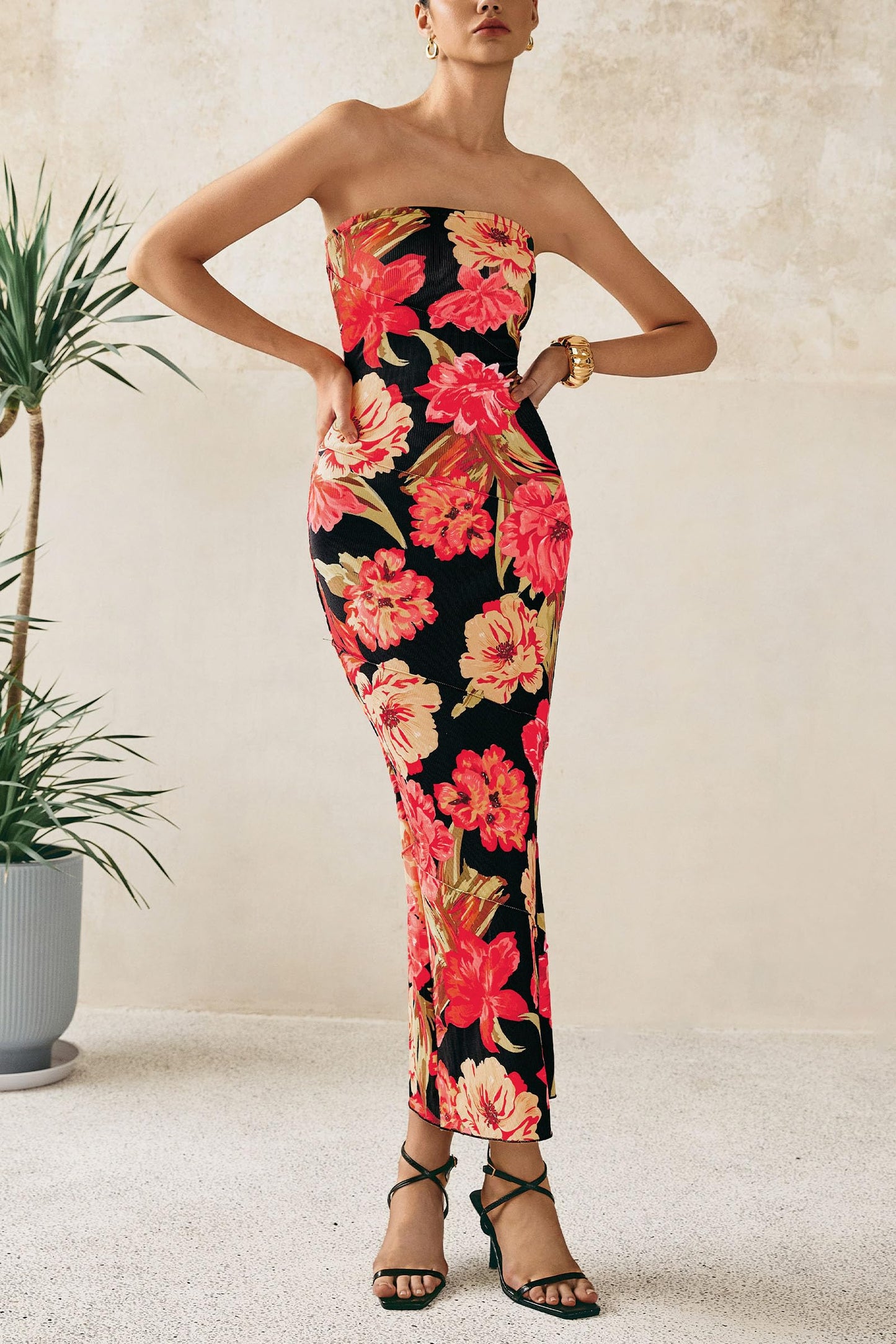 Women's 2025 Summer Floral Bodycon Maxi Dresses Ribbed Strapless Tube Casual Boho Party Long Dress