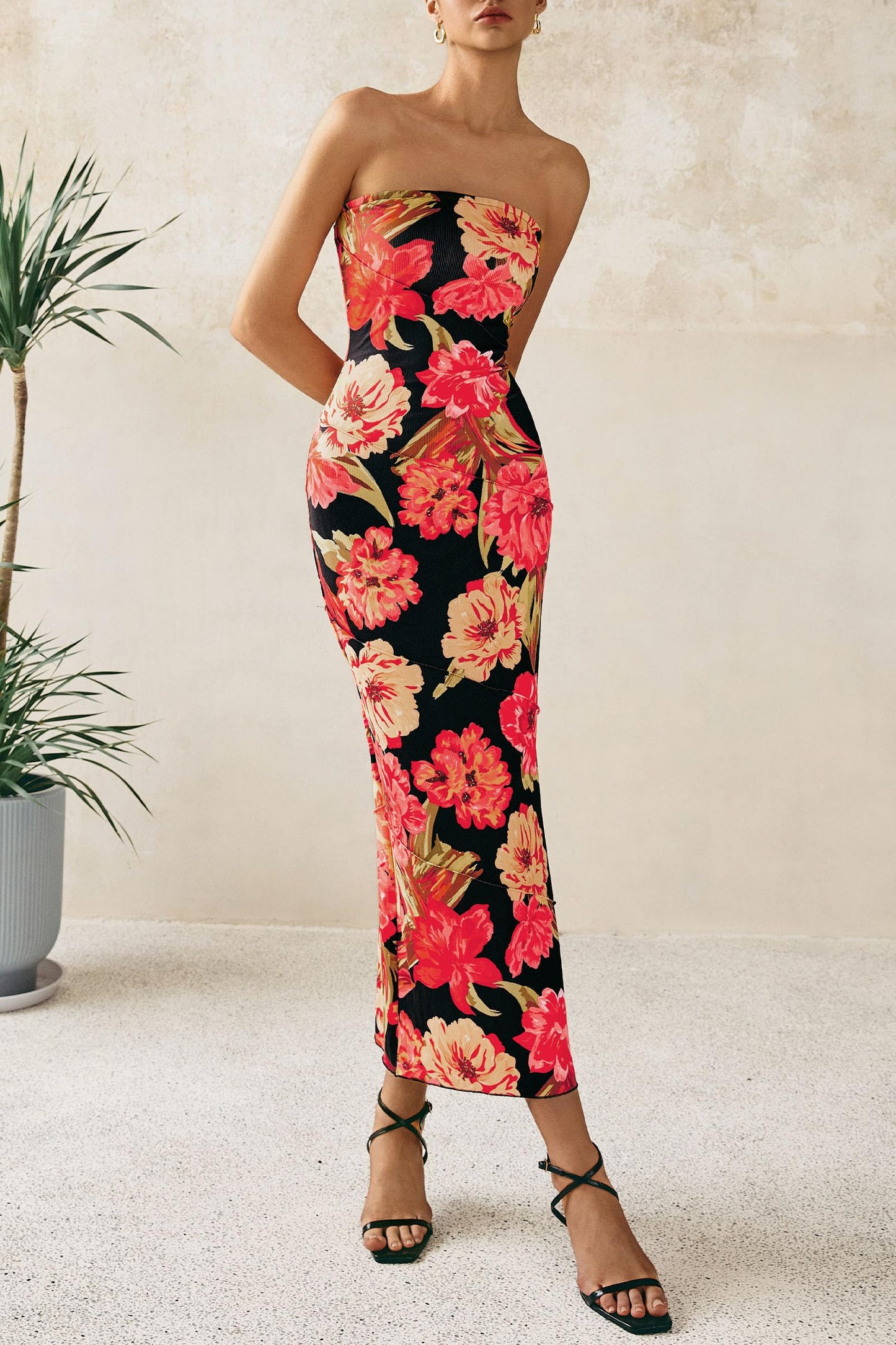 Women's 2025 Summer Floral Bodycon Maxi Dresses Ribbed Strapless Tube Casual Boho Party Long Dress