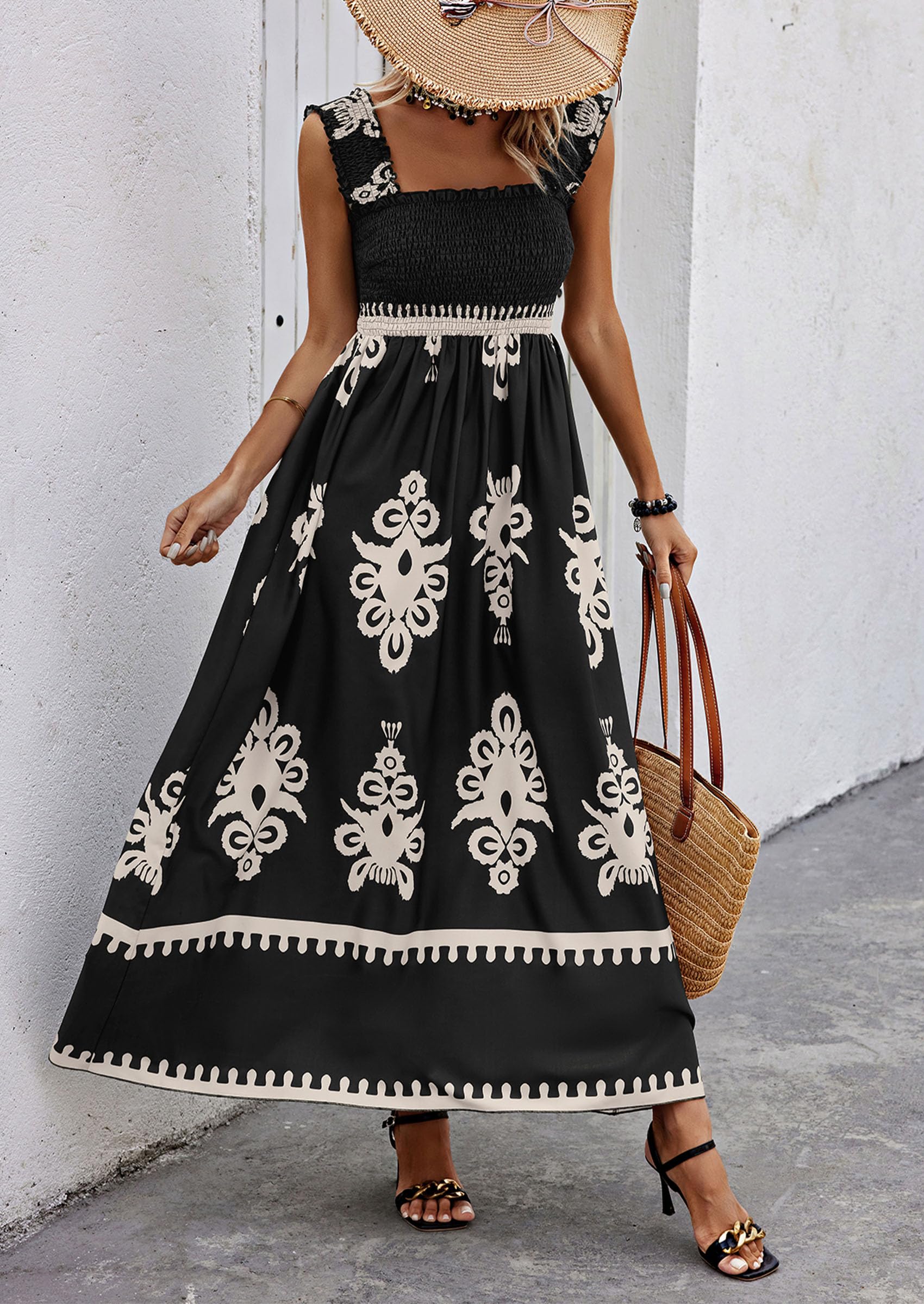 PRETTYGARDEN Womens Summer Boho Maxi Dress Casual Sleeveless Square Ne PRETTYGARDEN Womens Summer Boho Maxi Dress Casual Sleeveless Square Ne