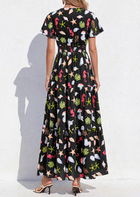 PRETTYGARDEN Women Summer Maxi Dresses Short Sleeve V Neck Button Floral Tiered Flowy Boho Sundress Beach Outfits