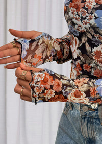 PRETTYGARDEN Womens Fall Mesh Floral Blouses Long Sleeve Going Out Tops Slim Fitted Shirts Date Night Outfits