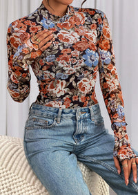 PRETTYGARDEN Womens Fall Mesh Floral Blouses Long Sleeve Going Out Tops Slim Fitted Shirts Date Night Outfits