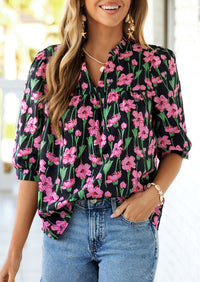 PRETTYGARDEN Women's Summer Floral Blouses Dressy Casual Half Sleeve V Neck Going Out Boho Tops Spring Fashion Clothing