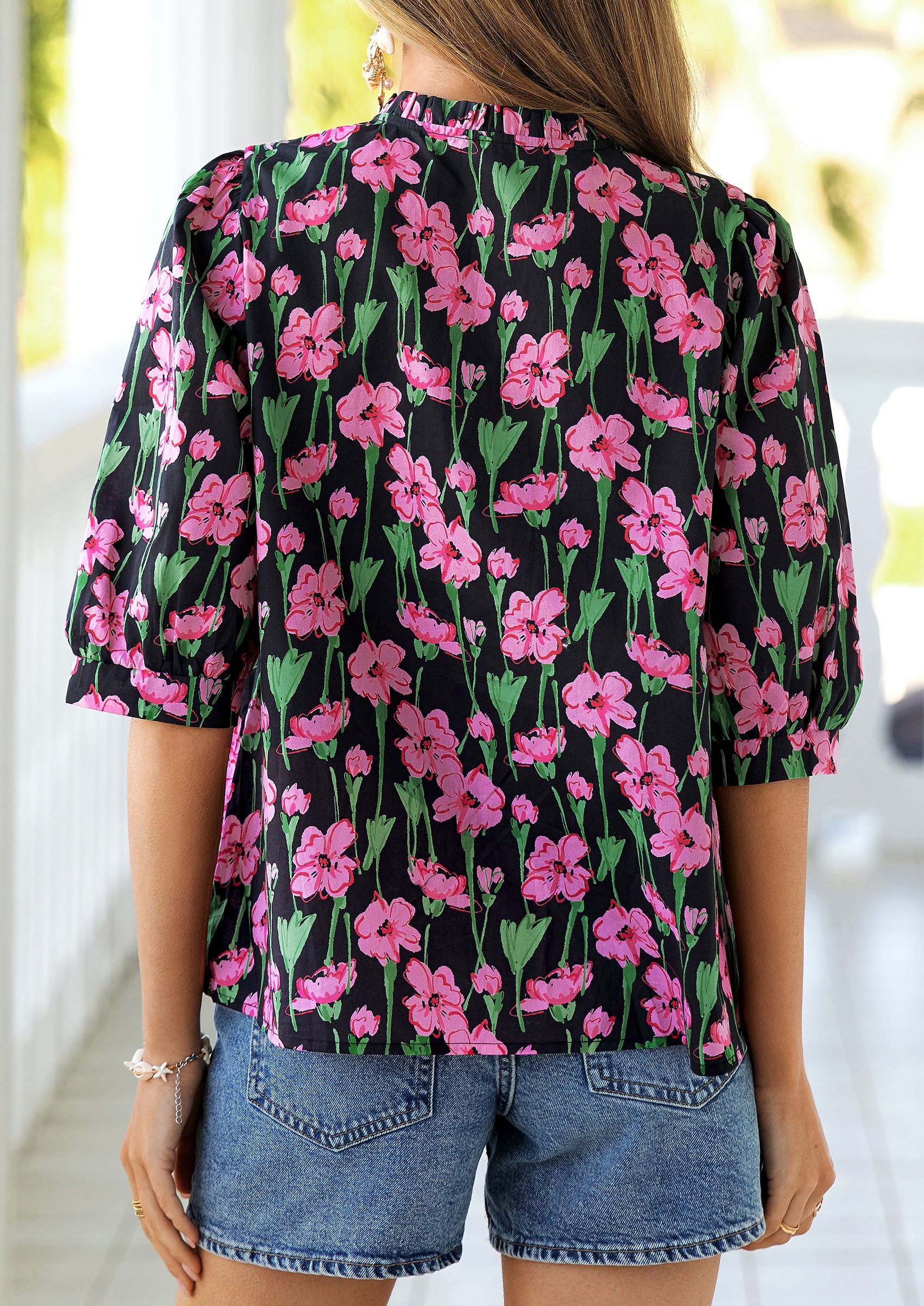 PRETTYGARDEN Women's Summer Floral Blouses Dressy Casual Half Sleeve V Neck Going Out Boho Tops Spring Fashion Clothing