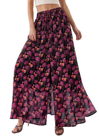 PRETTYGARDEN 2026 Summer Maxi Long Skirts for Women Trendy Boho Floral High Waisted Slit Flowy Travel Beach Vacation Clothes