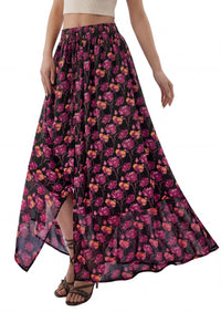 PRETTYGARDEN 2026 Summer Maxi Long Skirts for Women Trendy Boho Floral High Waisted Slit Flowy Travel Beach Vacation Clothes