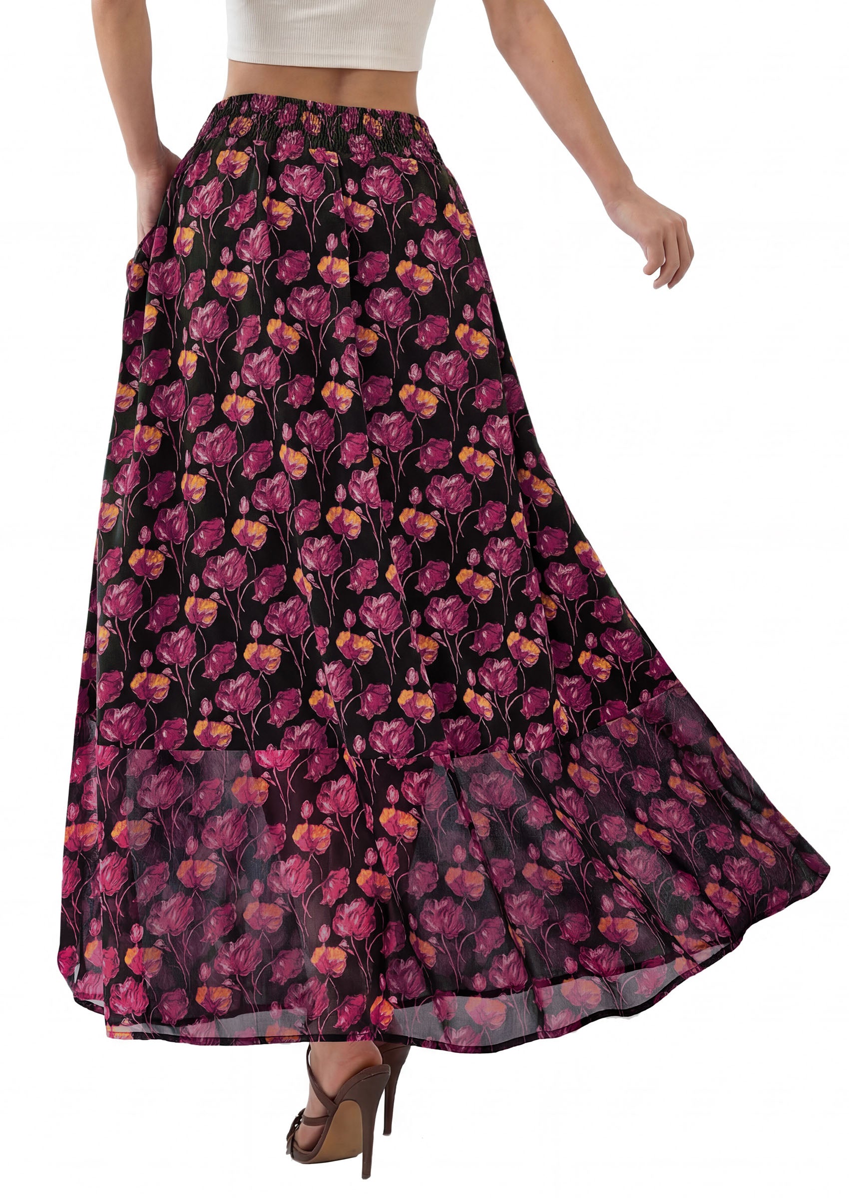 PRETTYGARDEN 2026 Summer Maxi Long Skirts for Women Trendy Boho Floral High Waisted Slit Flowy Travel Beach Vacation Clothes