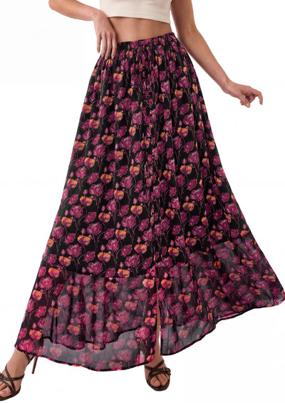 PRETTYGARDEN 2026 Summer Maxi Long Skirts for Women Trendy Boho Floral High Waisted Slit Flowy Travel Beach Vacation Clothes