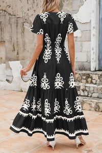 Womens Summer Casual V Neck Boho Maxi Dress Flowy Aline Bell Sleeve Tiered Floral Dresses with Pocket