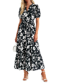 PRETTYGARDEN Women's Summer Maxi Dresses Boho Floral Short Sleeve V Neck Casual Wedding Guest 2026 Beach Vacation Outfits