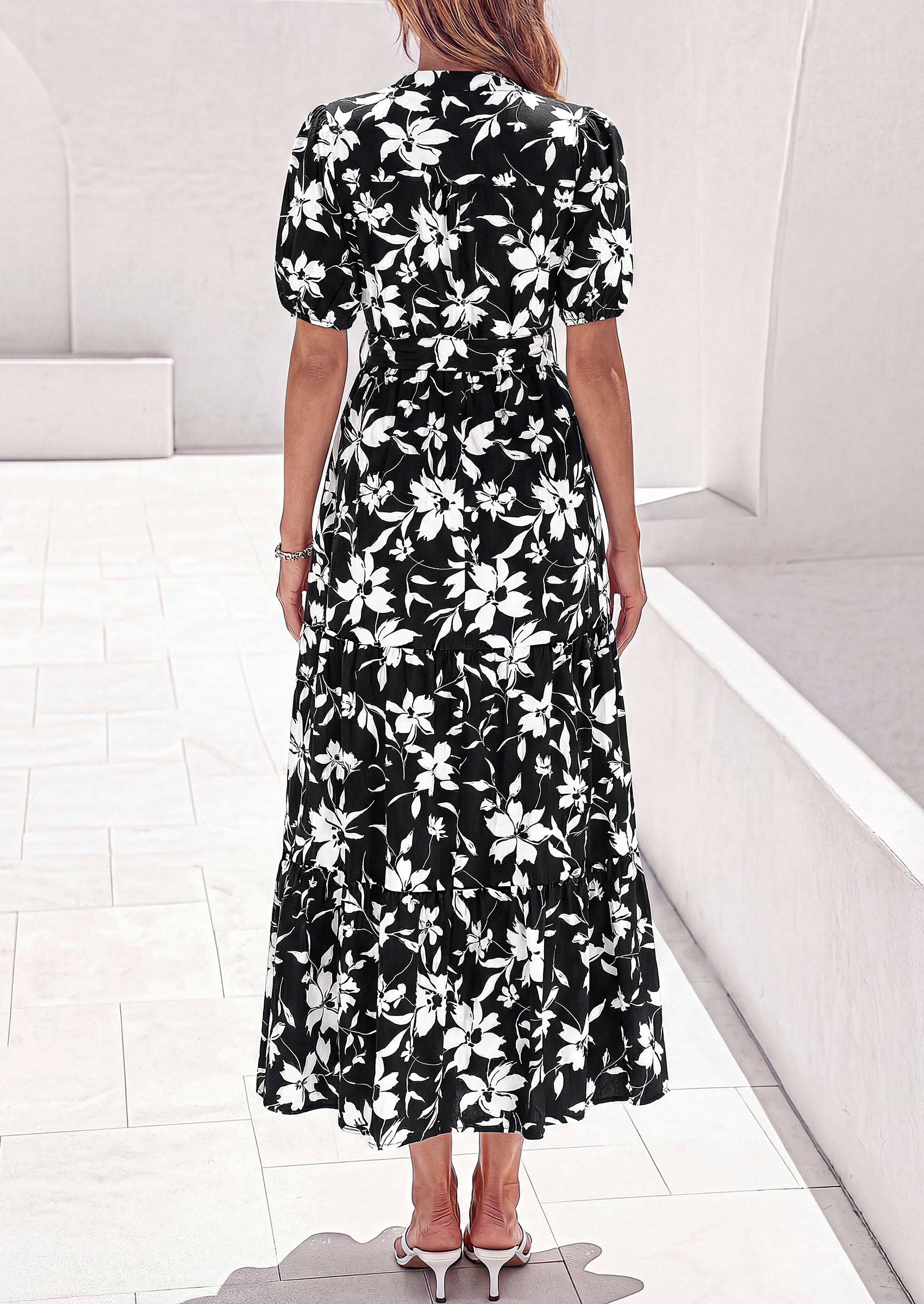 PRETTYGARDEN Women's Summer Maxi Dresses Boho Floral Short Sleeve V Neck Casual Wedding Guest 2026 Beach Vacation Outfits