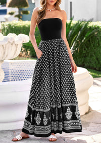 PRETTYGARDEN Summer Dresses for Women 2026 Floral Patchwork Strapless Tube Long Flowy Dress Beach Vacation Clothes