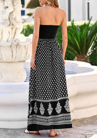 PRETTYGARDEN Summer Dresses for Women 2026 Floral Patchwork Strapless Tube Long Flowy Dress Beach Vacation Clothes