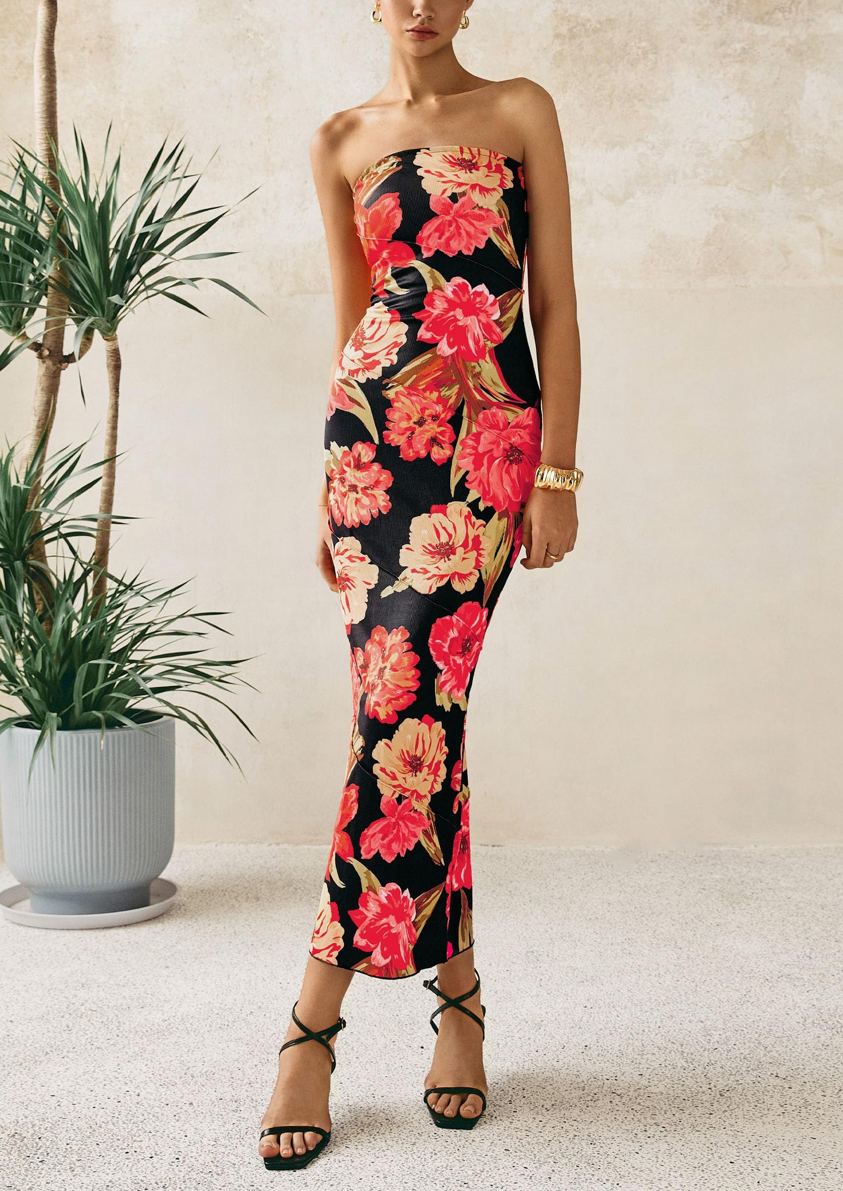 PRETTYGARDEN Women's Floral Bodycon Maxi Dresses Ribbed Strapless Tube PRETTYGARDEN Women's Floral Bodycon Maxi Dresses Ribbed Strapless Tube