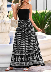 PRETTYGARDEN Summer Dresses for Women 2026 Floral Patchwork Strapless Tube Long Flowy Dress Beach Vacation Clothes