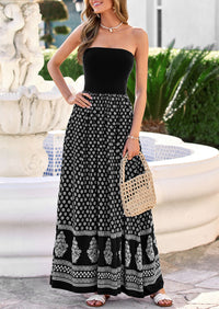 PRETTYGARDEN Summer Dresses for Women 2026 Floral Patchwork Strapless Tube Long Flowy Dress Beach Vacation Clothes