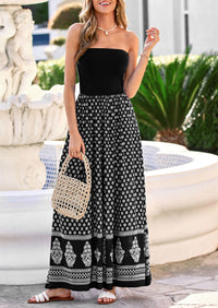 PRETTYGARDEN Summer Dresses for Women 2026 Floral Patchwork Strapless Tube Long Flowy Dress Beach Vacation Clothes