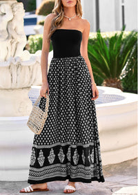PRETTYGARDEN Summer Dresses for Women 2026 Floral Patchwork Strapless Tube Long Flowy Dress Beach Vacation Clothes