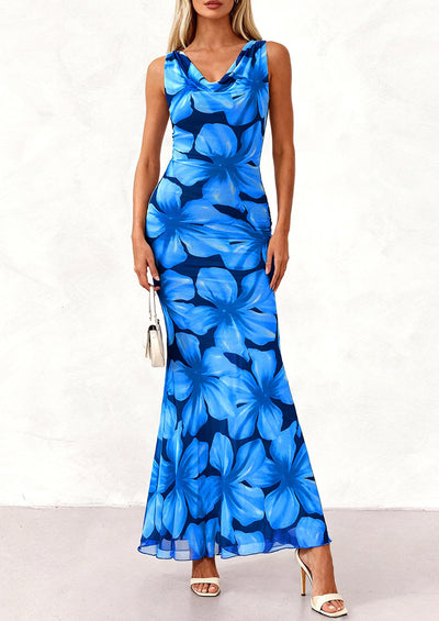 PRETTYGARDEN Women's Summer Cowl Neck Floral Maxi Dress Sleeveless Bodycon Beach Vacation Long Party Wedding Guest Dresses PRETTYGARDEN