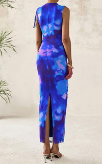 PRETTYGARDEN Women's Summer Maxi Floral Dresses Ruched Bodycon Sleeveless Mesh Formal Wedding Guest Cocktail Split Long Dress PRETTYGARDEN