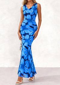 PRETTYGARDEN Women's Summer Cowl Neck Floral Maxi Dress Sleeveless Bodycon Beach Vacation Long Party Wedding Guest Dresses PRETTYGARDEN