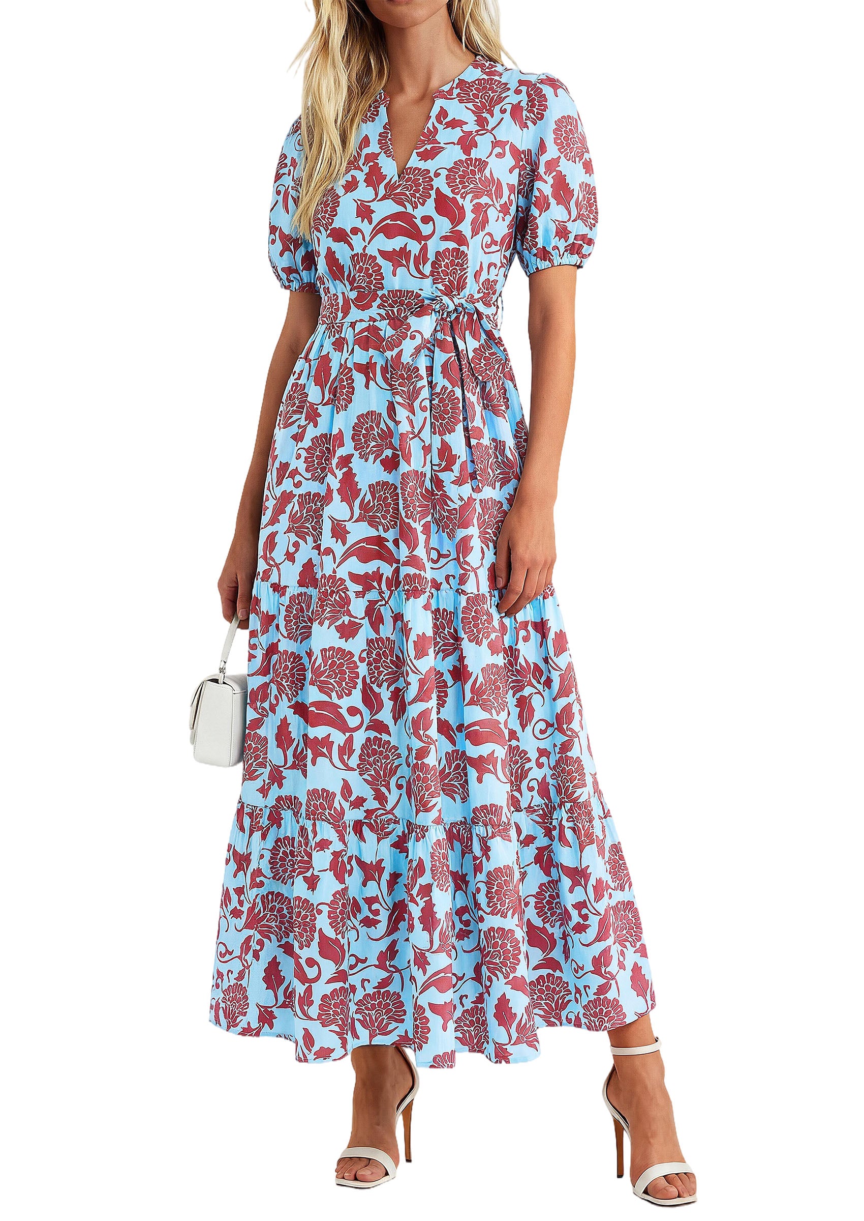 PRETTYGARDEN Women's Summer Maxi Dresses Boho Floral Short Sleeve V Neck Casual Wedding Guest 2026 Beach Vacation Outfits
