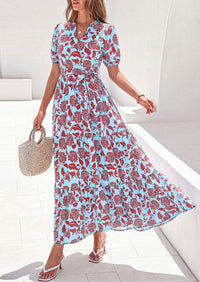 PRETTYGARDEN Women's Summer Maxi Dresses Boho Floral Short Sleeve V Neck Casual Wedding Guest 2026 Beach Vacation Outfits
