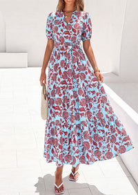 PRETTYGARDEN Women's Summer Maxi Dresses Boho Floral Short Sleeve V Neck Casual Wedding Guest 2026 Beach Vacation Outfits