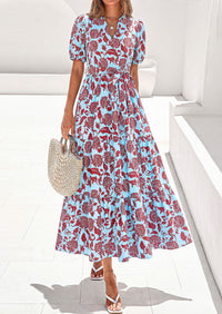 PRETTYGARDEN Women's Summer Maxi Dresses Boho Floral Short Sleeve V Neck Casual Wedding Guest 2026 Beach Vacation Outfits