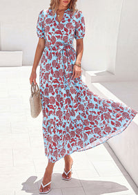 PRETTYGARDEN Women's Summer Maxi Dresses Boho Floral Short Sleeve V Neck Casual Wedding Guest 2026 Beach Vacation Outfits