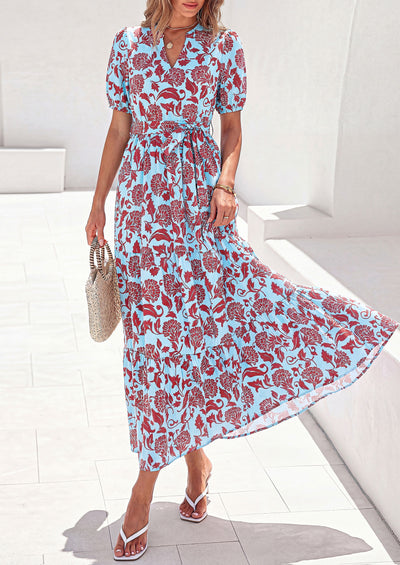 PRETTYGARDEN Women's Summer Maxi Dresses Boho Floral Short Sleeve V Neck Casual Wedding Guest 2026 Beach Vacation Outfits