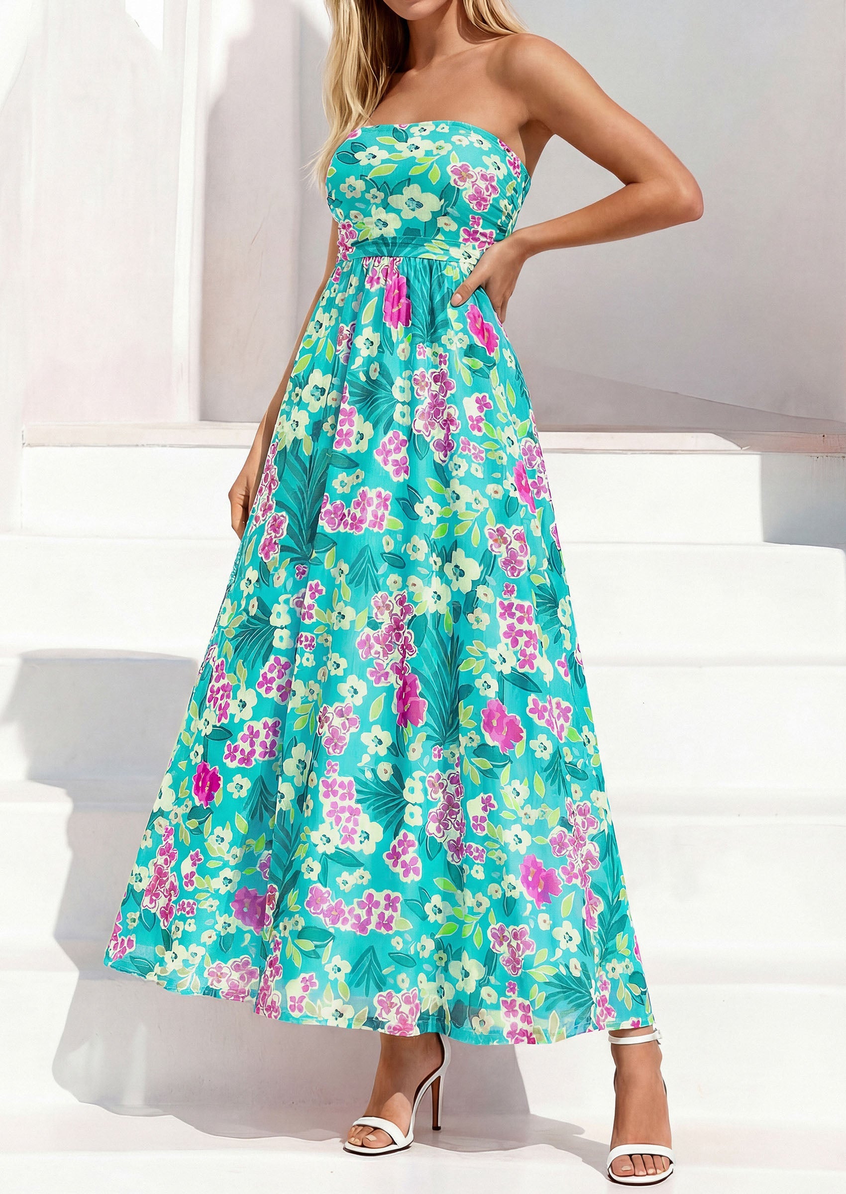 PRETTYGARDEN Womens Boho Maxi Dress 2026 Summer Floral Tube Strapless Spring Wedding Guest Cocktail Long Dresses PRETTYGARDEN