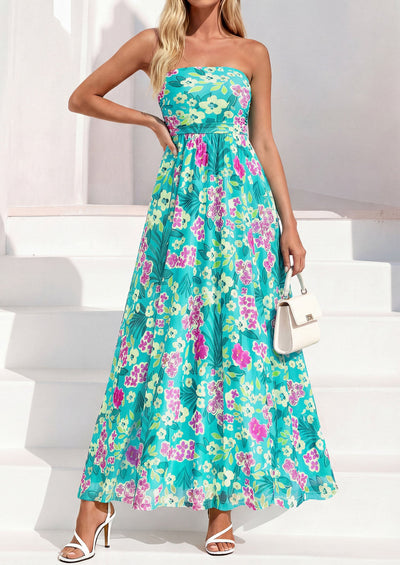 PRETTYGARDEN Womens Boho Maxi Dress 2026 Summer Floral Tube Strapless Spring Wedding Guest Cocktail Long Dresses PRETTYGARDEN