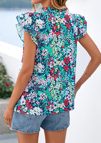 PRETTYGARDEN Women's Ruffle Short Sleeve Summer Tops Trendy Floral Trim Neck Casual Dressy Chiffon Boho Blouses Shirts PRETTYGARDEN