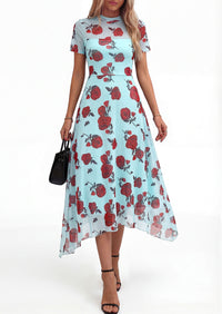 PRETTYGARDEN Cocktail Dresses for Women Summer Short Sleeve Floral Mesh Sheer Midi Party Wedding Guest Dress