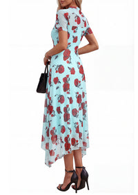 PRETTYGARDEN Cocktail Dresses for Women Summer Short Sleeve Floral Mesh Sheer Midi Party Wedding Guest Dress