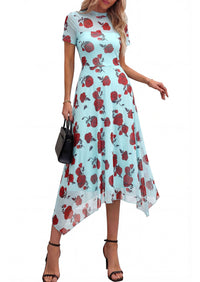 PRETTYGARDEN Cocktail Dresses for Women Summer Short Sleeve Floral Mesh Sheer Midi Party Wedding Guest Dress