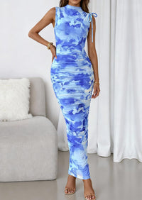 PRETTYGARDEN Women's Summer Maxi Floral Dresses Ruched Bodycon Sleeveless Mesh Formal Wedding Guest Cocktail Split Long Dress PRETTYGARDEN