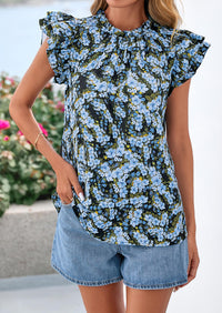 PRETTYGARDEN Women's Ruffle Short Sleeve Summer Tops Trendy Floral Trim Neck Casual Dressy Chiffon Boho Blouses Shirts PRETTYGARDEN