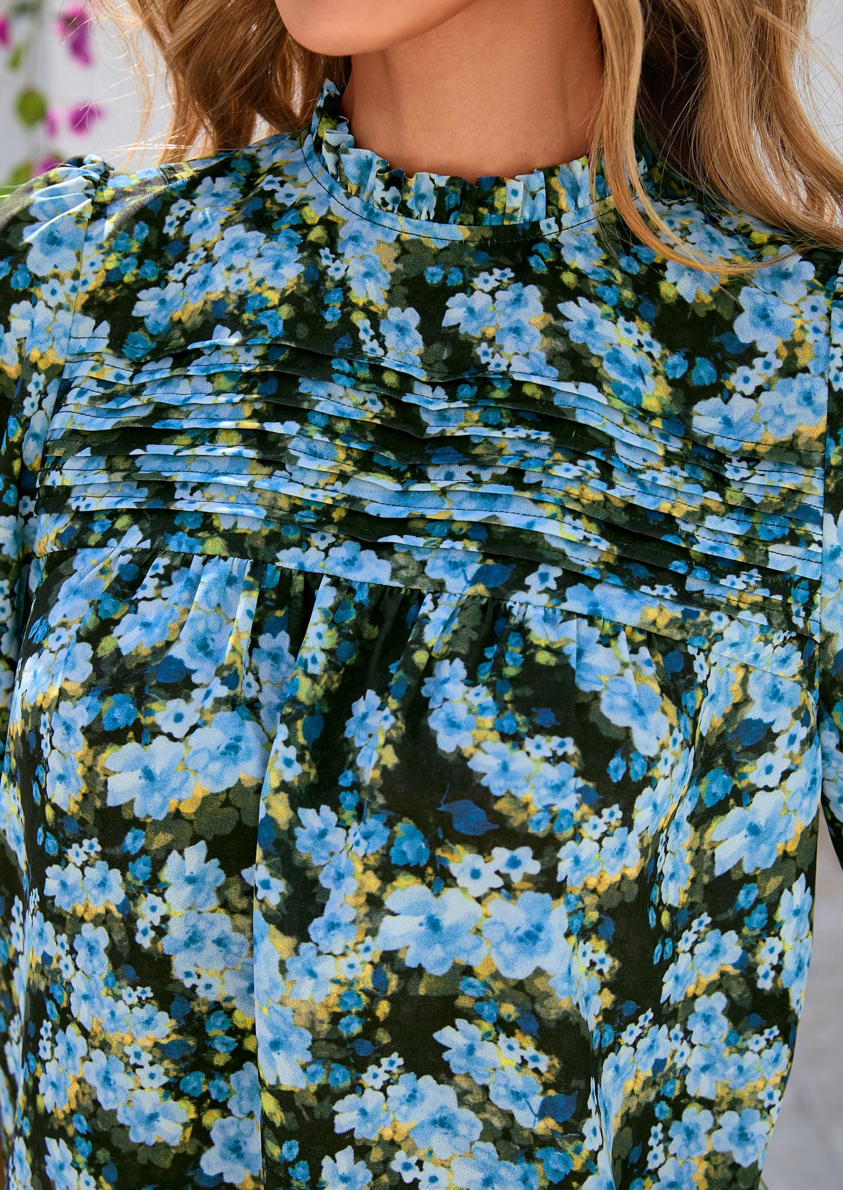 PRETTYGARDEN Floral Tops for Women Blouses Dressy Casual Summer Trendy Outfits Boho Pleated Short Sleeve Shirts