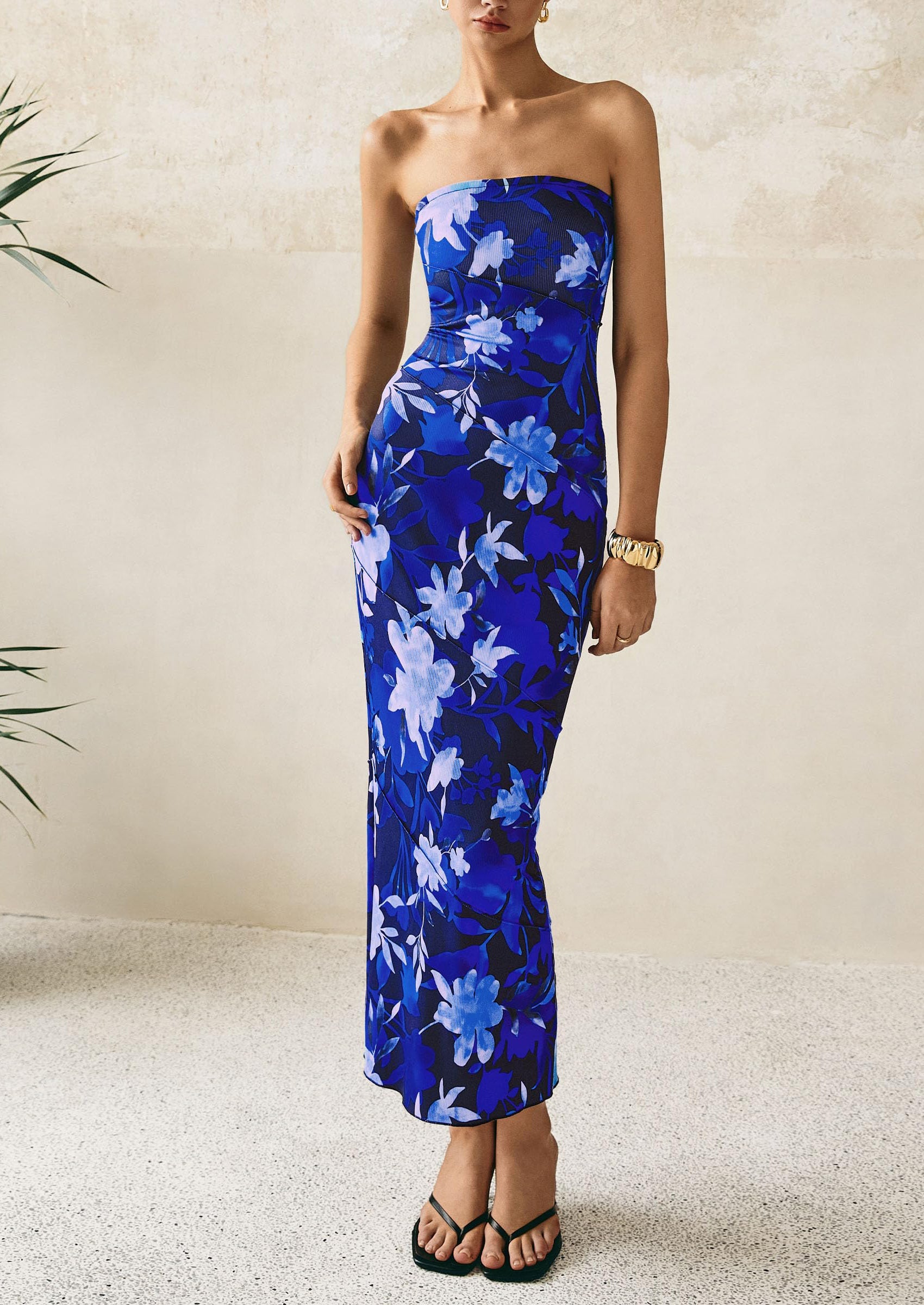 PRETTYGARDEN Women's Floral Bodycon Maxi Dresses Ribbed Strapless Tube PRETTYGARDEN Women's Floral Bodycon Maxi Dresses Ribbed Strapless Tube