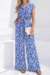 PRETTYGARDEN 2 Piece Sets For Women Summer Striped Button Down Tie Front Crop Tops Wide Leg Pants Floral Lounge Set 2026 PRETTYGARDEN