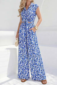 PRETTYGARDEN 2 Piece Sets For Women Summer Striped Button Down Tie Front Crop Tops Wide Leg Pants Floral Lounge Set 2026 PRETTYGARDEN