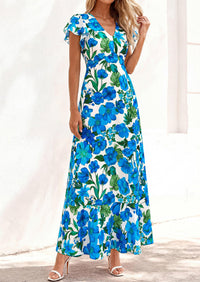 PRETTYGARDEN Wedding Guest Dresses for Women 2026 Spring Summer Short Sleeve Ruffle V Neck Floral Flowy Beach Maxi Long Dress PRETTYGARDEN