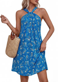 PRETTYGARDEN Womens 2026 Summer Halter Mini Dress Sleeveless Boho Floral Short Sundress Casual Flowy Beach Dresses PRETTYGARDEN