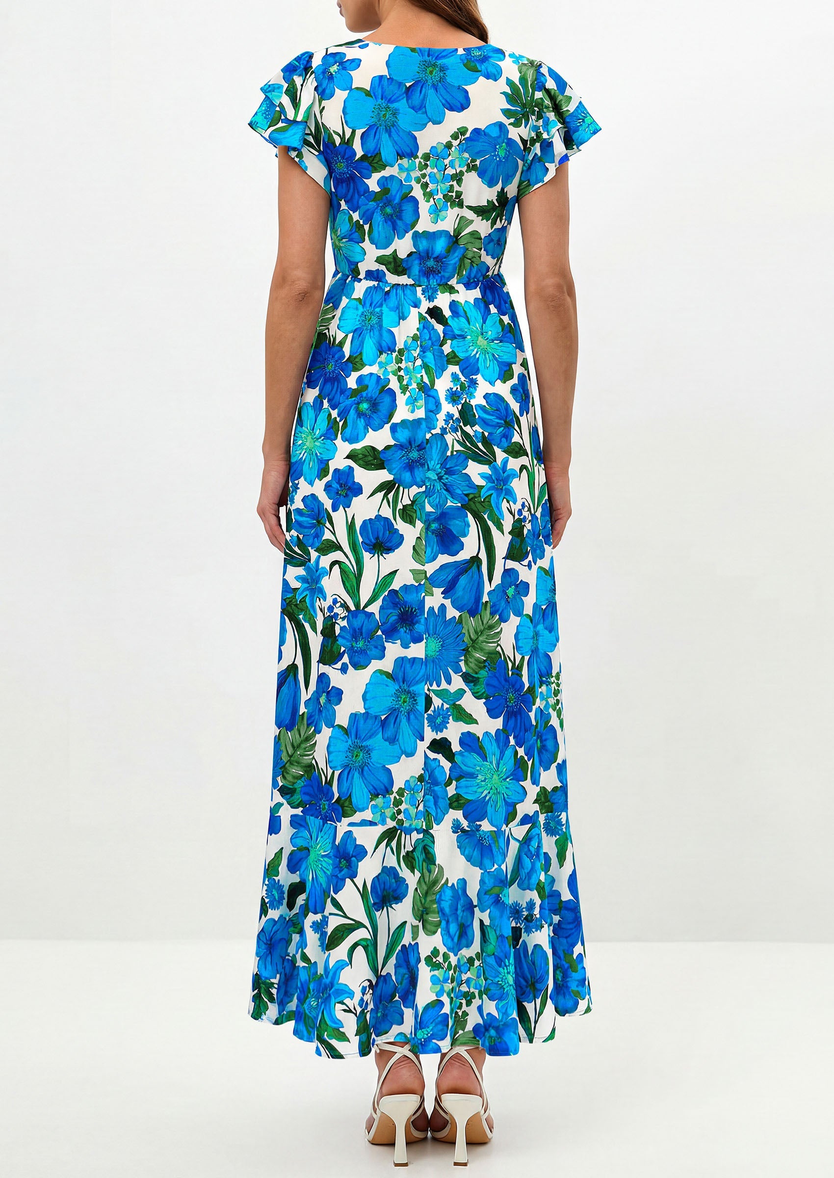 PRETTYGARDEN Wedding Guest Dresses for Women 2026 Spring Summer Short Sleeve Ruffle V Neck Floral Flowy Beach Maxi Long Dress PRETTYGARDEN